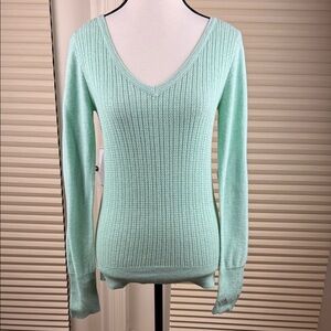 Mossimo Supply Co. Sweater Cotton Mint Green Ribbed V-Neck Women's Size M